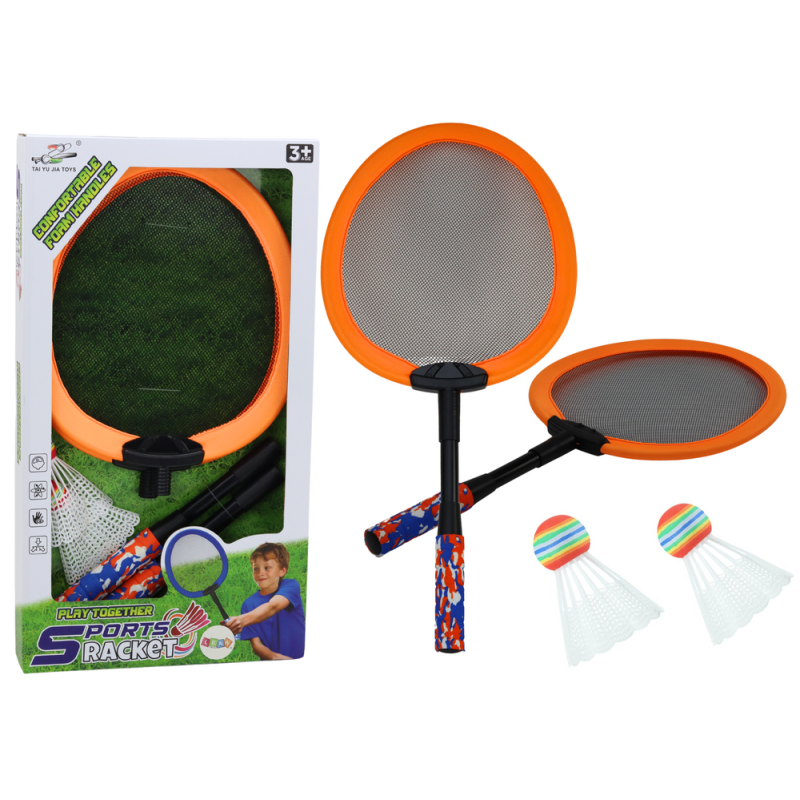 Set of 2 Badminton Rackets, 2 Badminton Shuttles, Orange